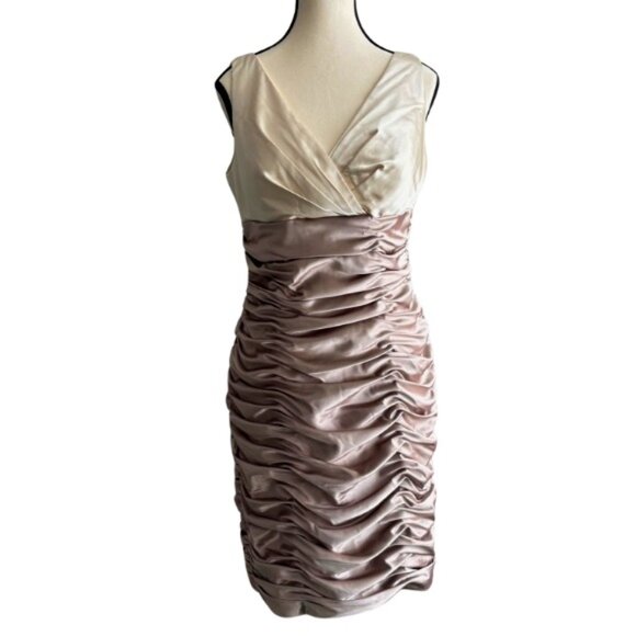 CHAMPAGNE AND CREAM COLORS CACHET RUCHED DRESS, SZ. 10 - Picture 1 of 8